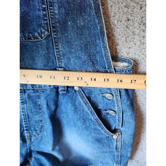 Vtg No Boundaries Women's Overall Shorts Stretch Blue Denim Raver Y2K Sz Medium - Picture 10 of 16